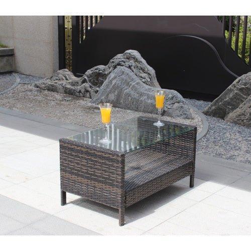 Outdoor Patio Furniture Coffee Table With Clear Tempered Glass - Home Decoration Plus