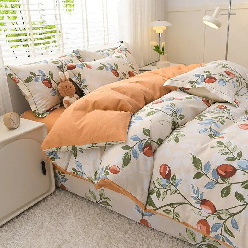 Pure Cotton 4-Piece Bedding Set - Soft Sanded Sheets for Bedroom - Home Decoration Plus