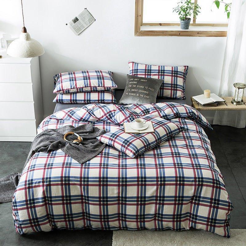 Check Cotton Bedding Set - Plaid Bed Sheets for Bedroom - Home Decoration Plus