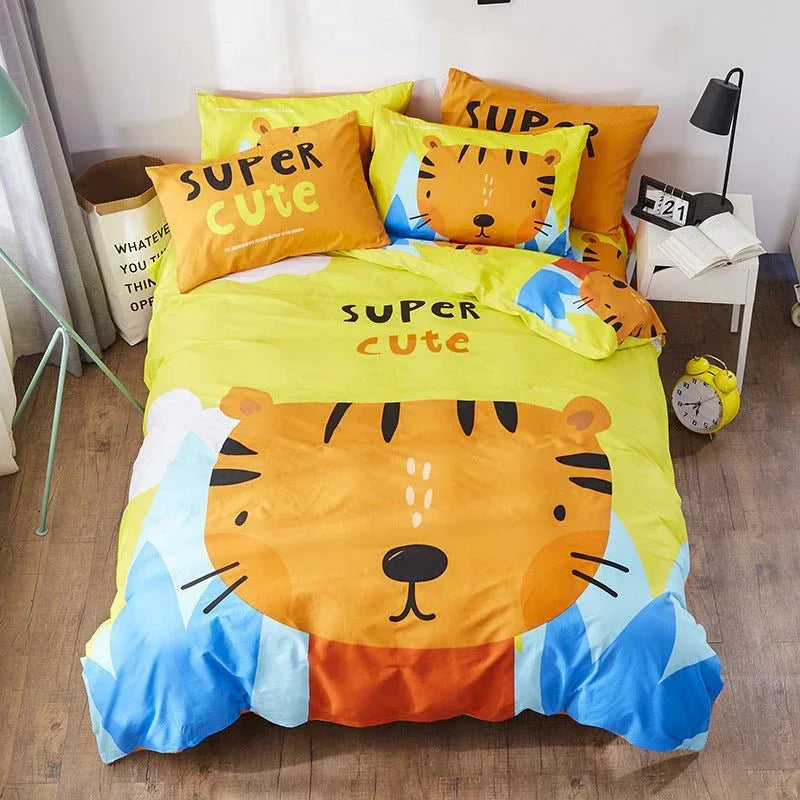 Cotton Cartoon Bedding Set - Fun Printed Bed Sheets for Kids & Adults - Home Decoration Plus