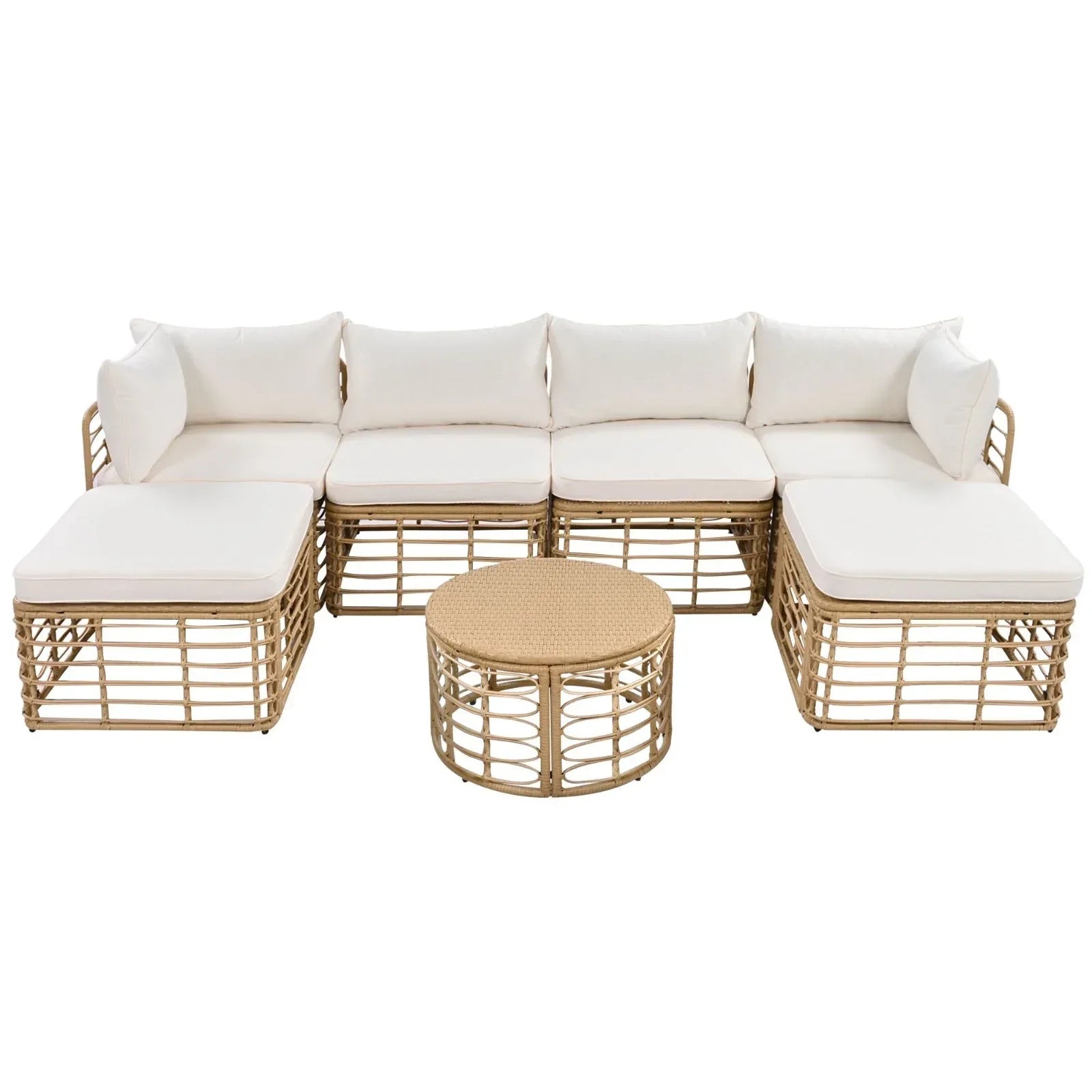 GO 7 Pieces Outdoor Patio Furniture Set - All-Weather Rattan Sectional Sofa with Thick Cushions - Home Decoration Plus