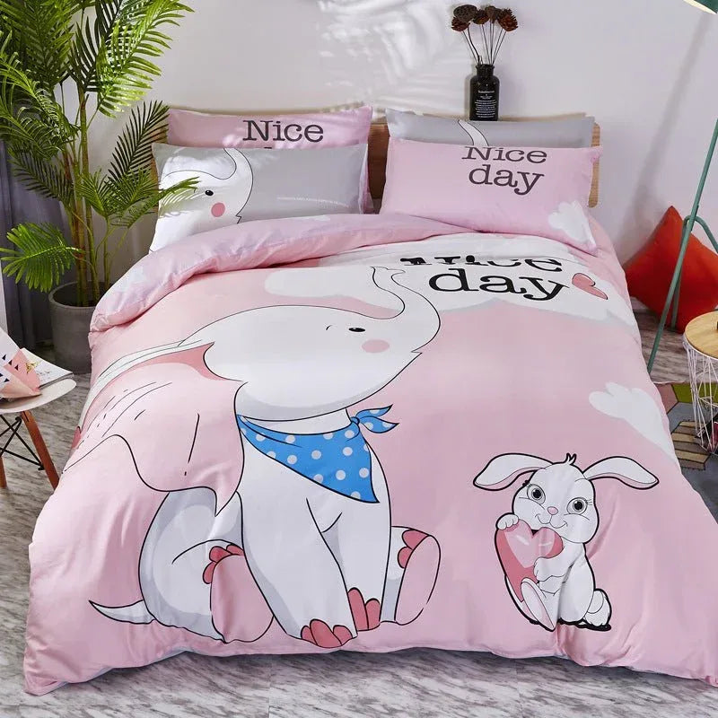 Cotton Cartoon Bedding Set - Fun Printed Bed Sheets for Kids & Adults - Home Decoration Plus