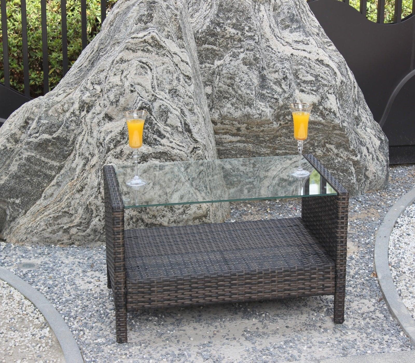 Outdoor Patio Furniture Coffee Table With Clear Tempered Glass - Home Decoration Plus