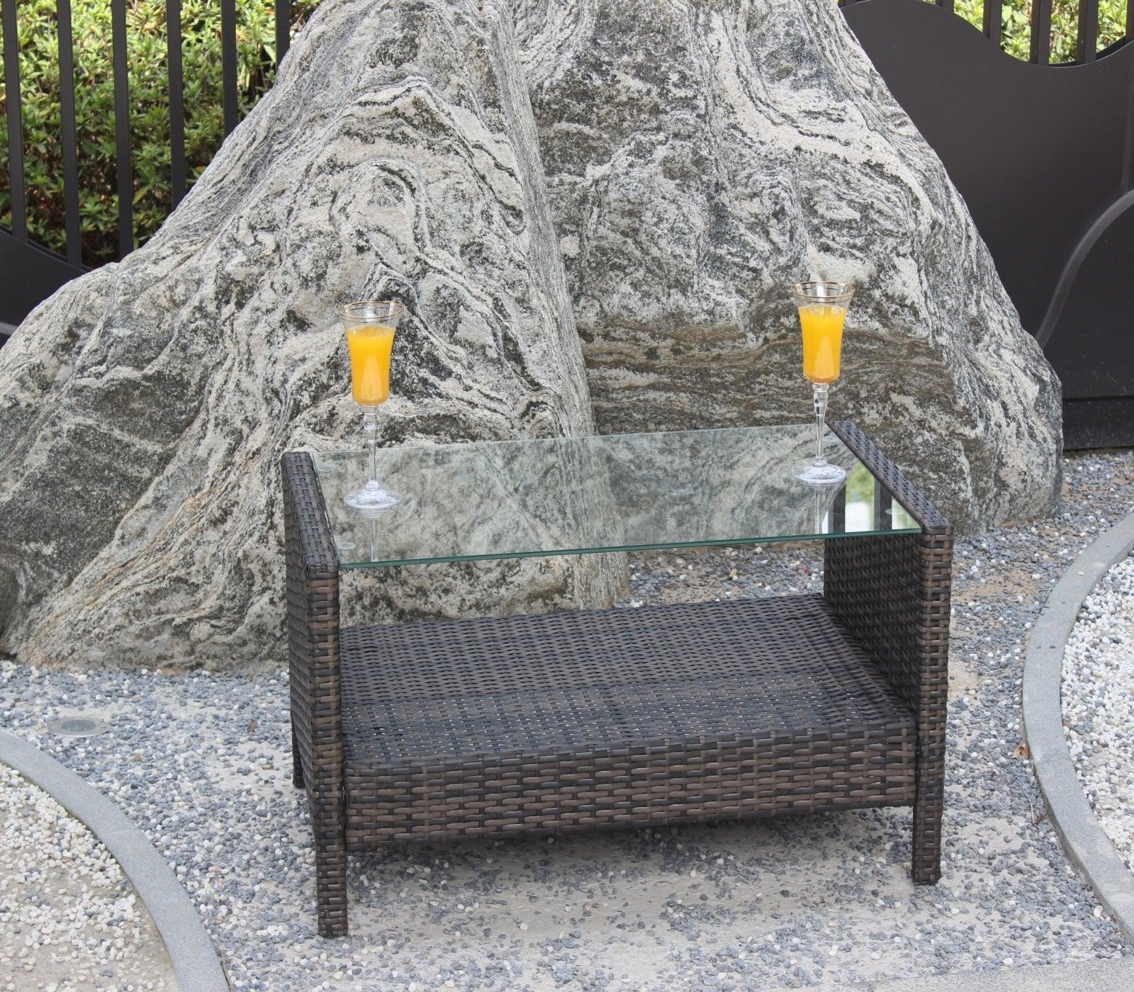 Outdoor Patio Furniture Coffee Table With Clear Tempered Glass - Home Decoration Plus