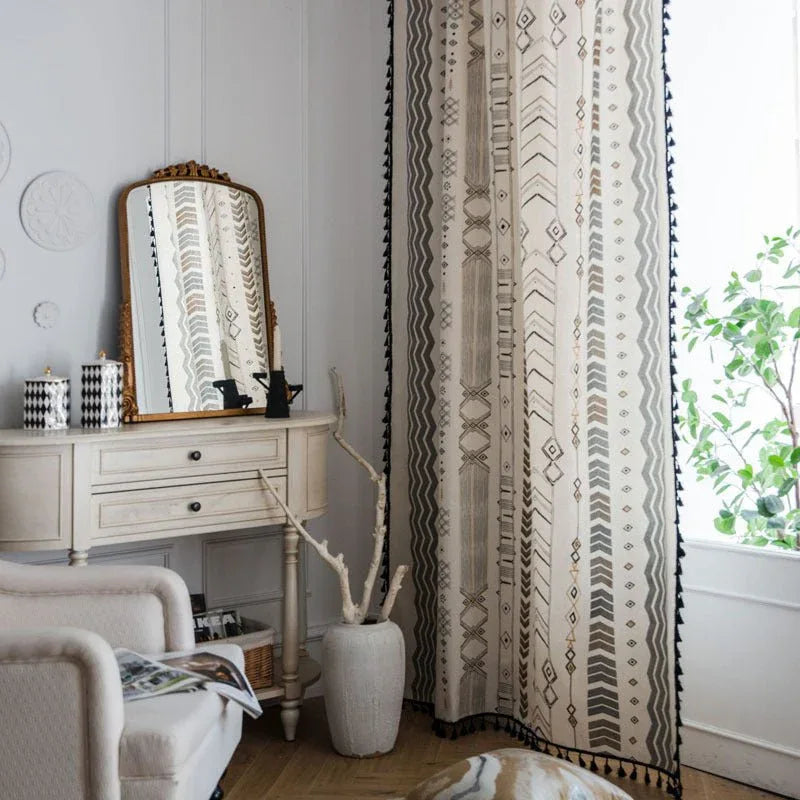 Bohemian Cotton Linen Curtains - Custom Sheer Drapes for Living Room - Home Decoration Plus