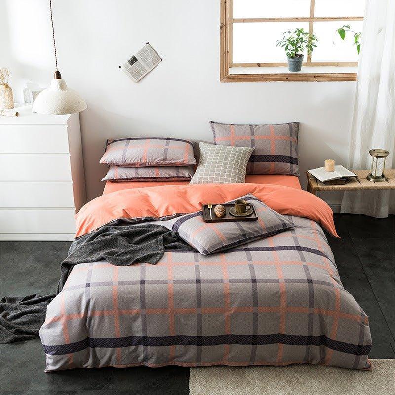 Check Cotton Bedding Set - Plaid Bed Sheets for Bedroom - Home Decoration Plus