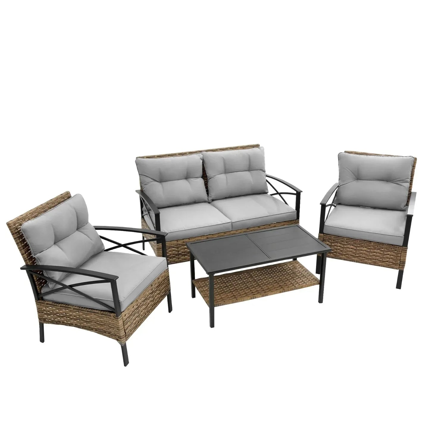 4-Piece Patio Sectional Sofa Set - KD Rattan Wicker Outdoor Garden Furniture - Home Decoration Plus