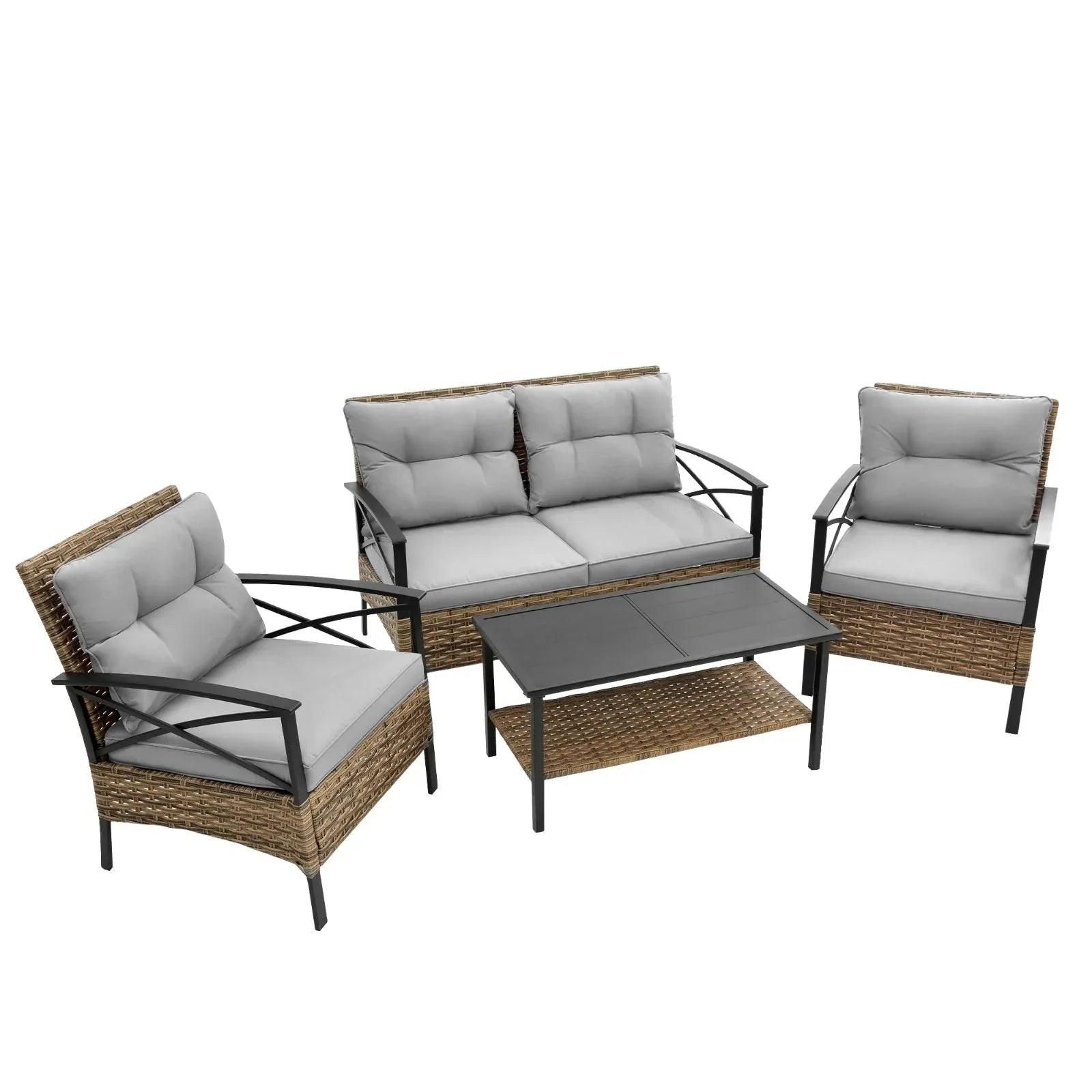 4-Piece Patio Sectional Sofa Set - KD Rattan Wicker Outdoor Garden Furniture - Home Decoration Plus