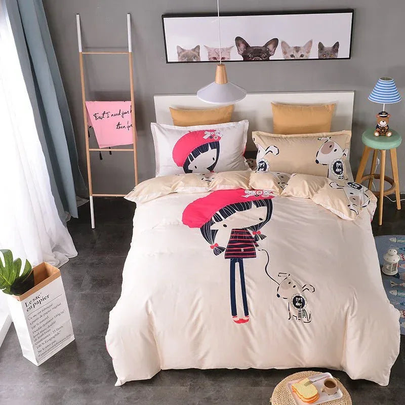 Cotton Cartoon Bedding Set - Fun Printed Bed Sheets for Kids & Adults - Home Decoration Plus