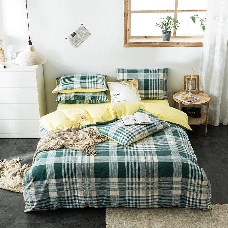 Check Cotton Bedding Set - Plaid Bed Sheets for Bedroom - Home Decoration Plus