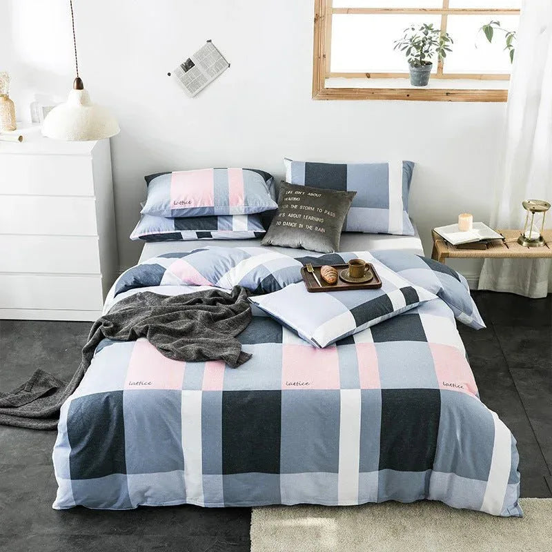 Check Cotton Bedding Set - Plaid Bed Sheets for Bedroom - Home Decoration Plus