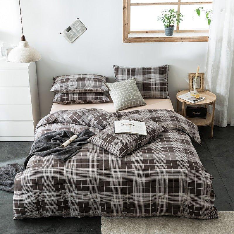 Check Cotton Bedding Set - Plaid Bed Sheets for Bedroom - Home Decoration Plus