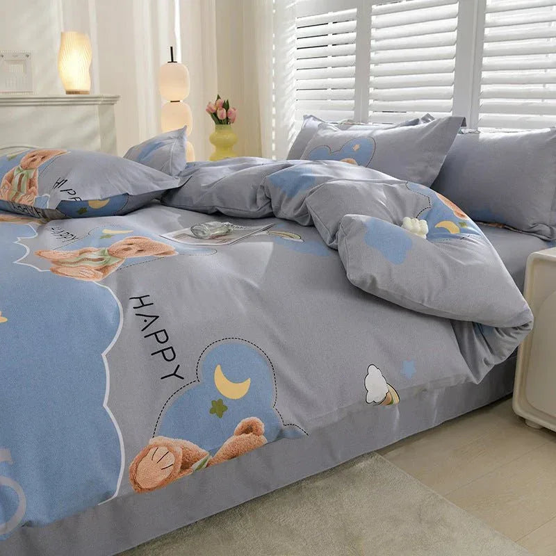 Pure Cotton 4-Piece Bedding Set - Soft Sanded Sheets for Bedroom - Home Decoration Plus