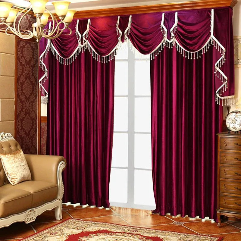Luxury Festive Velvet Red Bedroom, Living Room, Water Wave Curtains, Wedding Room, Blackout Curtains - Home Decoration Plus