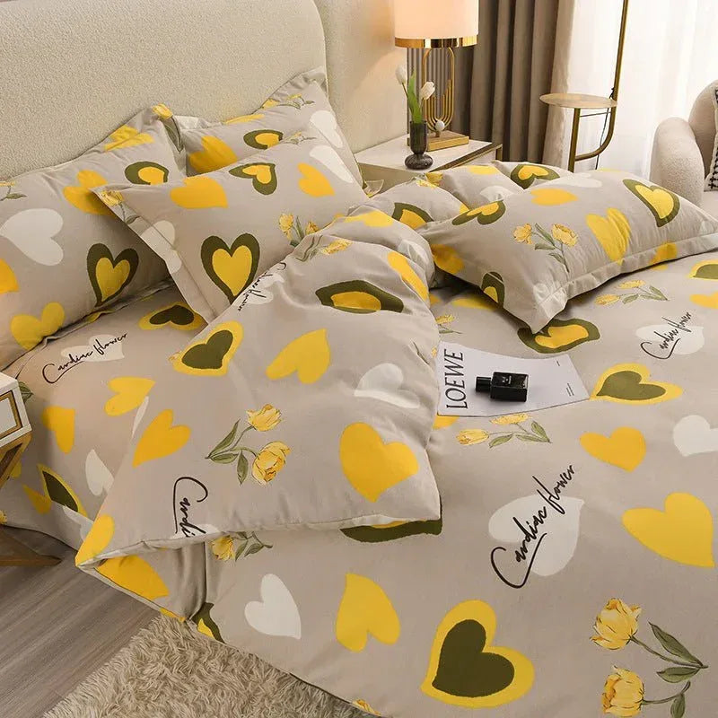 Pure Cotton 4-Piece Bedding Set - Soft Sanded Sheets for Bedroom - Home Decoration Plus