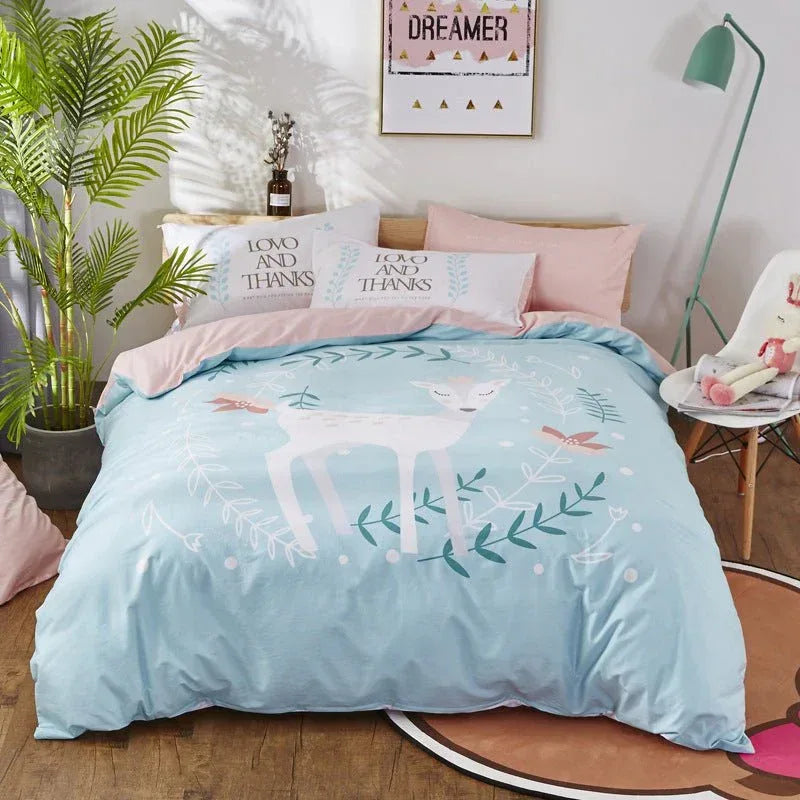Cotton Cartoon Bedding Set - Fun Printed Bed Sheets for Kids & Adults - Home Decoration Plus