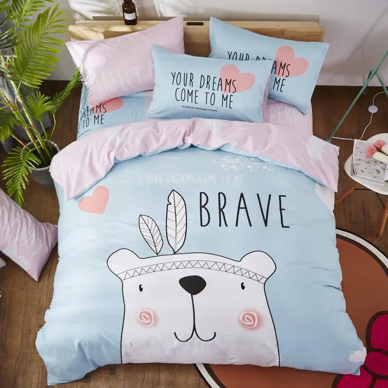Cotton Cartoon Bedding Set - Fun Printed Bed Sheets for Kids & Adults - Home Decoration Plus