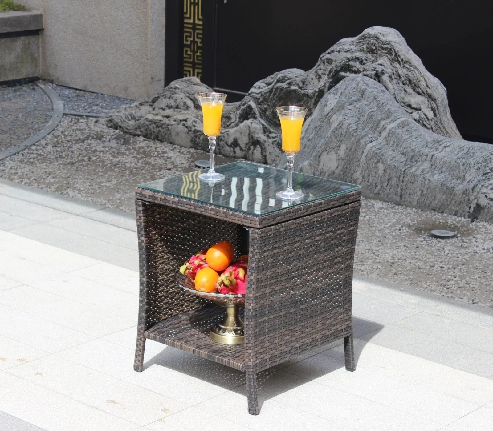 Outdoor Patio Furniture 1 Coffee Table With Clear Tempered Glass - Home Decoration Plus
