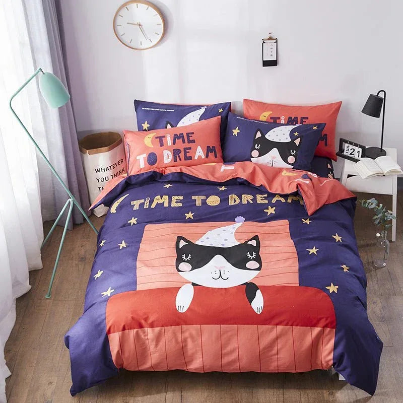 Cotton Cartoon Bedding Set - Fun Printed Bed Sheets for Kids & Adults - Home Decoration Plus