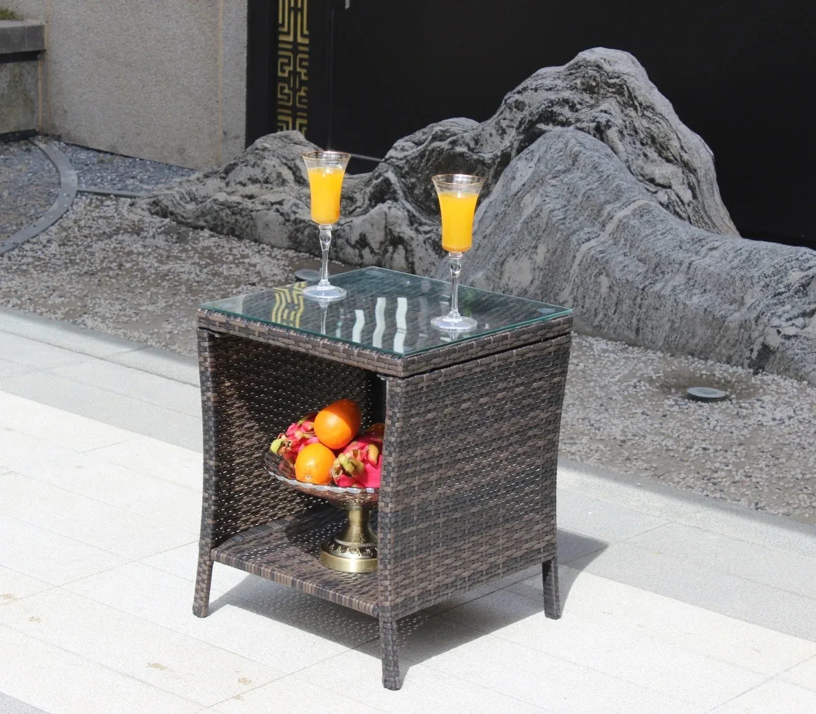 Outdoor Patio Furniture 1 Coffee Table With Clear Tempered Glass - Home Decoration Plus