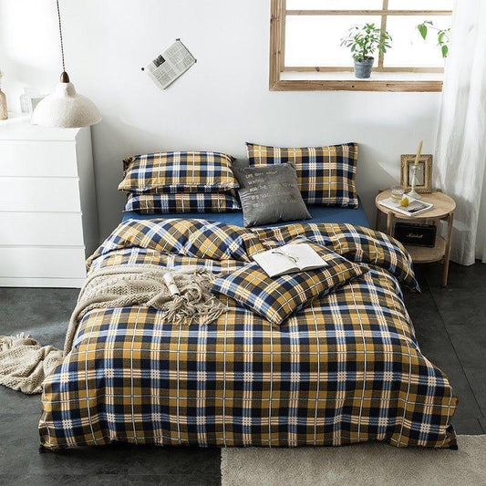 Check Cotton Bedding Set - Plaid Bed Sheets for Bedroom - Home Decoration Plus