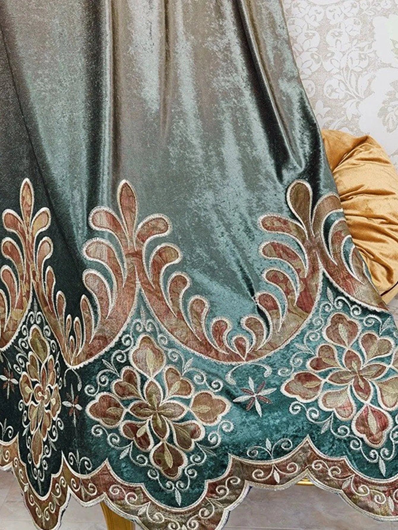 Two Pieces Of Luxurious European Villa Curtains With Elegant Floral Patterns, Suitable For Living Room And Bedroom - Home Decoration Plus