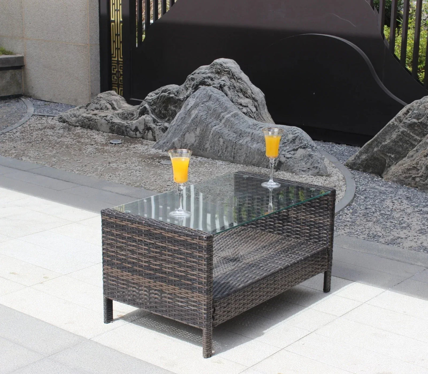 Outdoor Patio Furniture Coffee Table With Clear Tempered Glass - Home Decoration Plus
