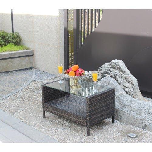 Outdoor Patio Furniture Coffee Table With Clear Tempered Glass - Home Decoration Plus