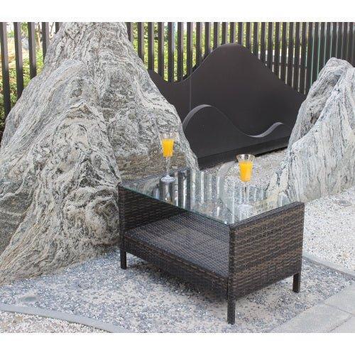 Outdoor Patio Furniture Coffee Table With Clear Tempered Glass - Home Decoration Plus