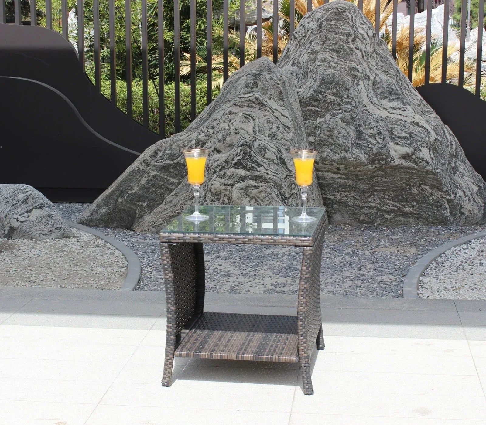 Outdoor Patio Furniture 1 Coffee Table With Clear Tempered Glass - Home Decoration Plus