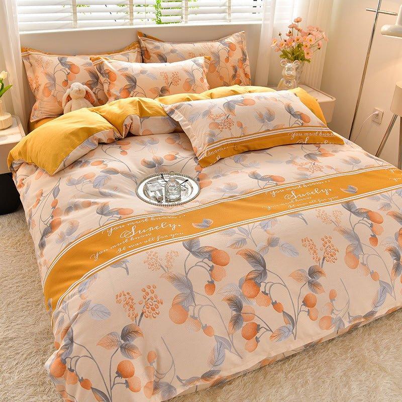 Pure Cotton 4-Piece Bedding Set - Soft Sanded Sheets for Bedroom - Home Decoration Plus