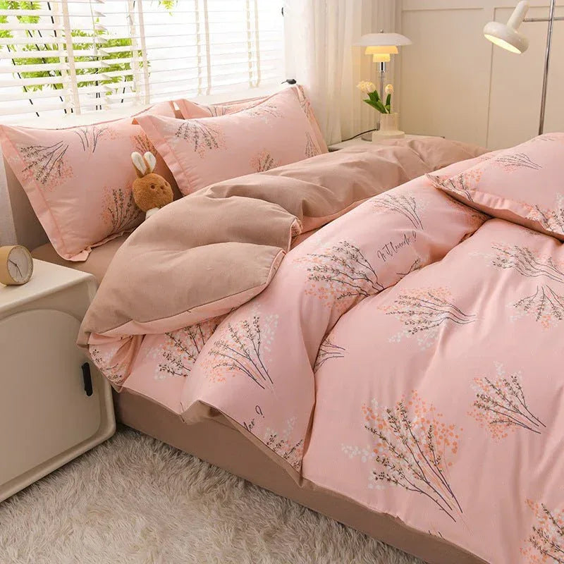 Pure Cotton 4-Piece Bedding Set - Soft Sanded Sheets for Bedroom - Home Decoration Plus