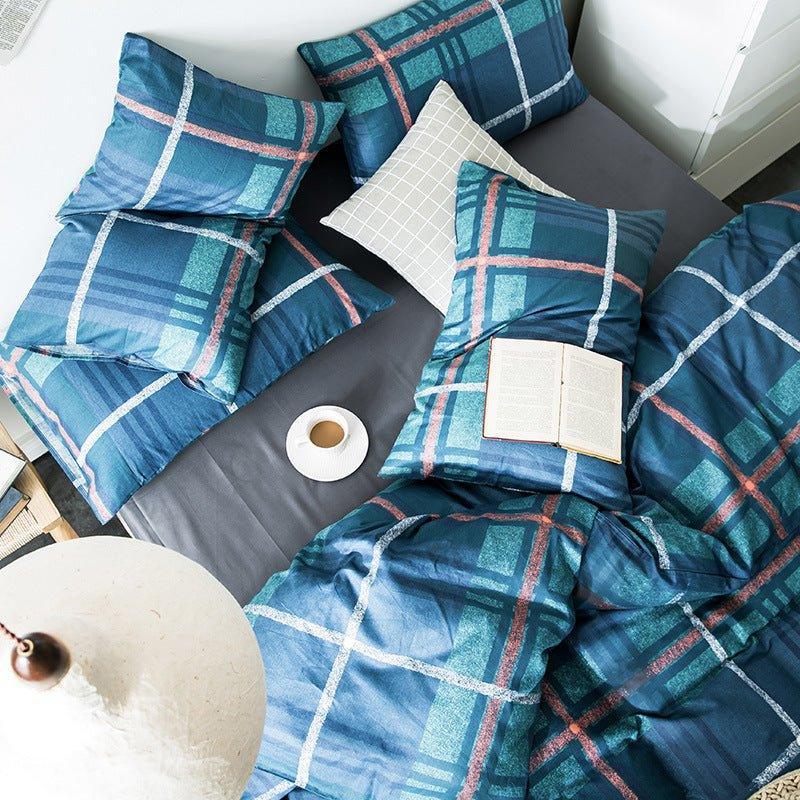 Check Cotton Bedding Set - Plaid Bed Sheets for Bedroom - Home Decoration Plus