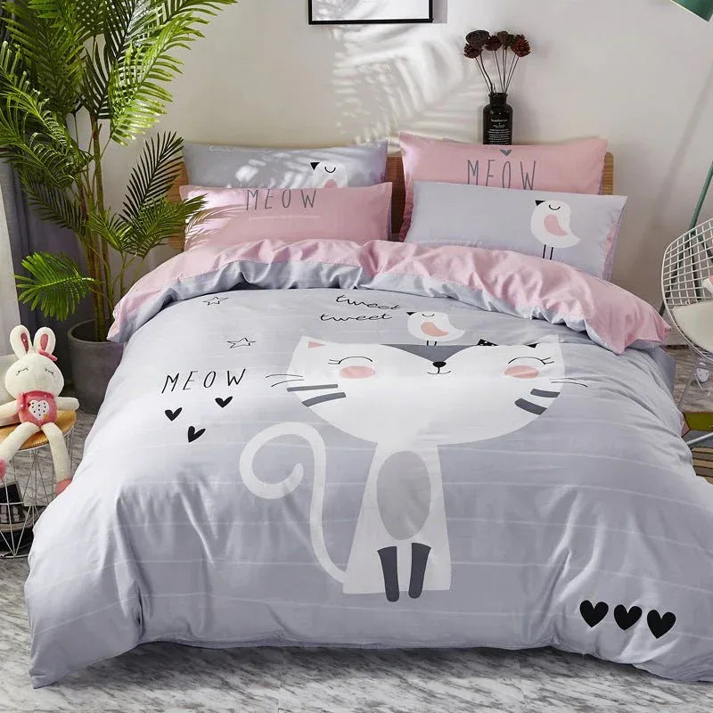 Cotton Cartoon Bedding Set - Fun Printed Bed Sheets for Kids & Adults - Home Decoration Plus