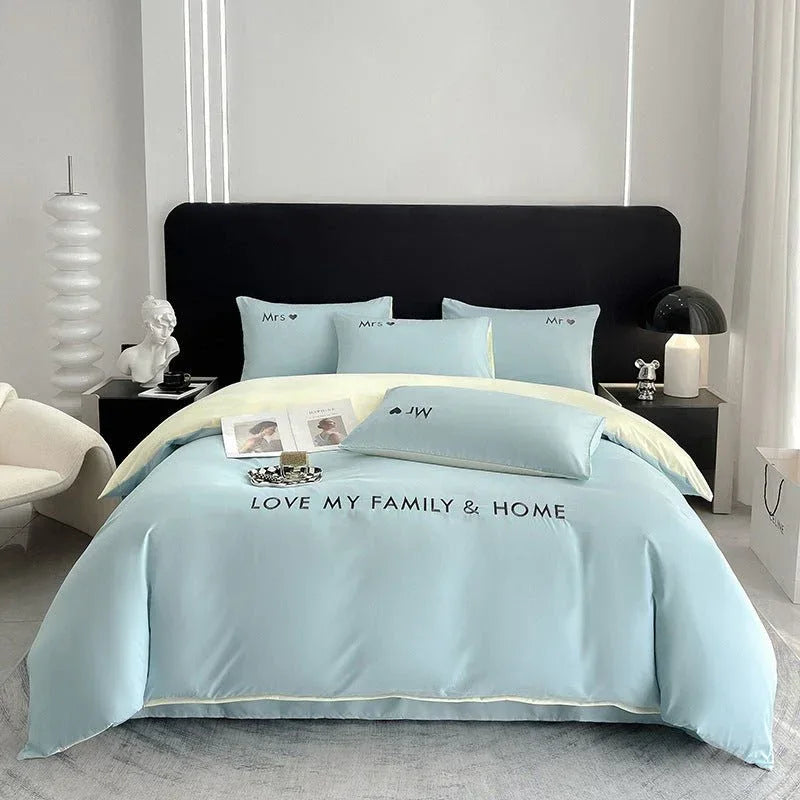 Contrast Color Cotton Bedding Set - Minimalist Bed Sheets for Bedroom - Home Decoration Plus