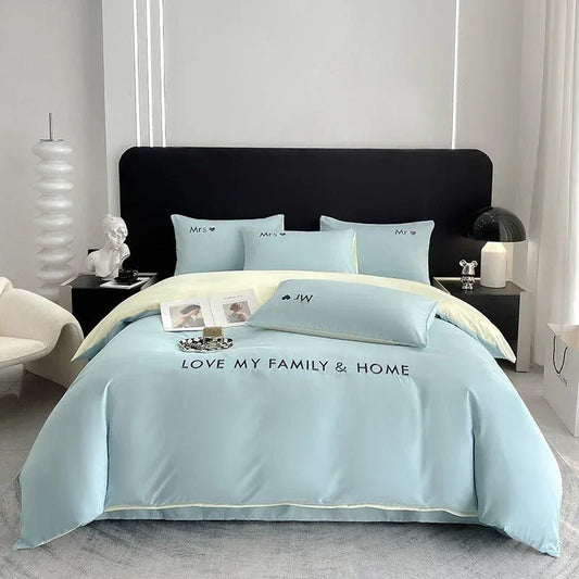 Contrast Color Cotton Bedding Set - Minimalist Bed Sheets for Bedroom - Home Decoration Plus