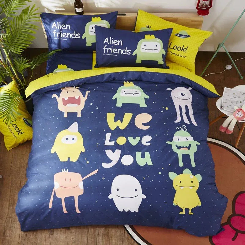Cotton Cartoon Bedding Set - Fun Printed Bed Sheets for Kids & Adults - Home Decoration Plus