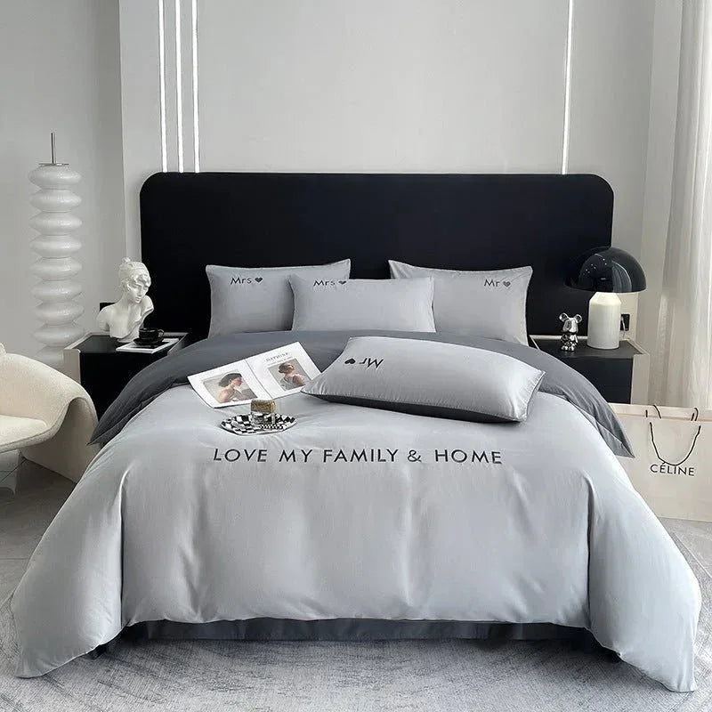 Contrast Color Cotton Bedding Set - Minimalist Bed Sheets for Bedroom - Home Decoration Plus