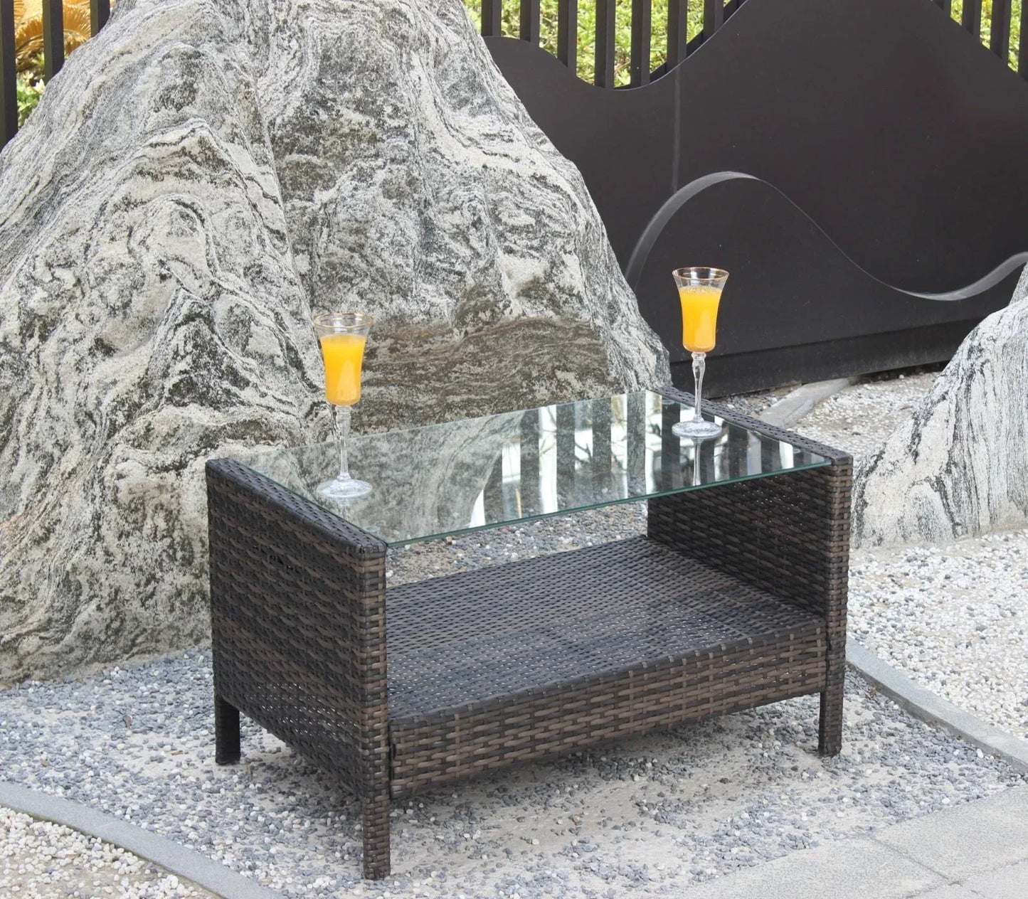 Outdoor Patio Furniture Coffee Table With Clear Tempered Glass - Home Decoration Plus