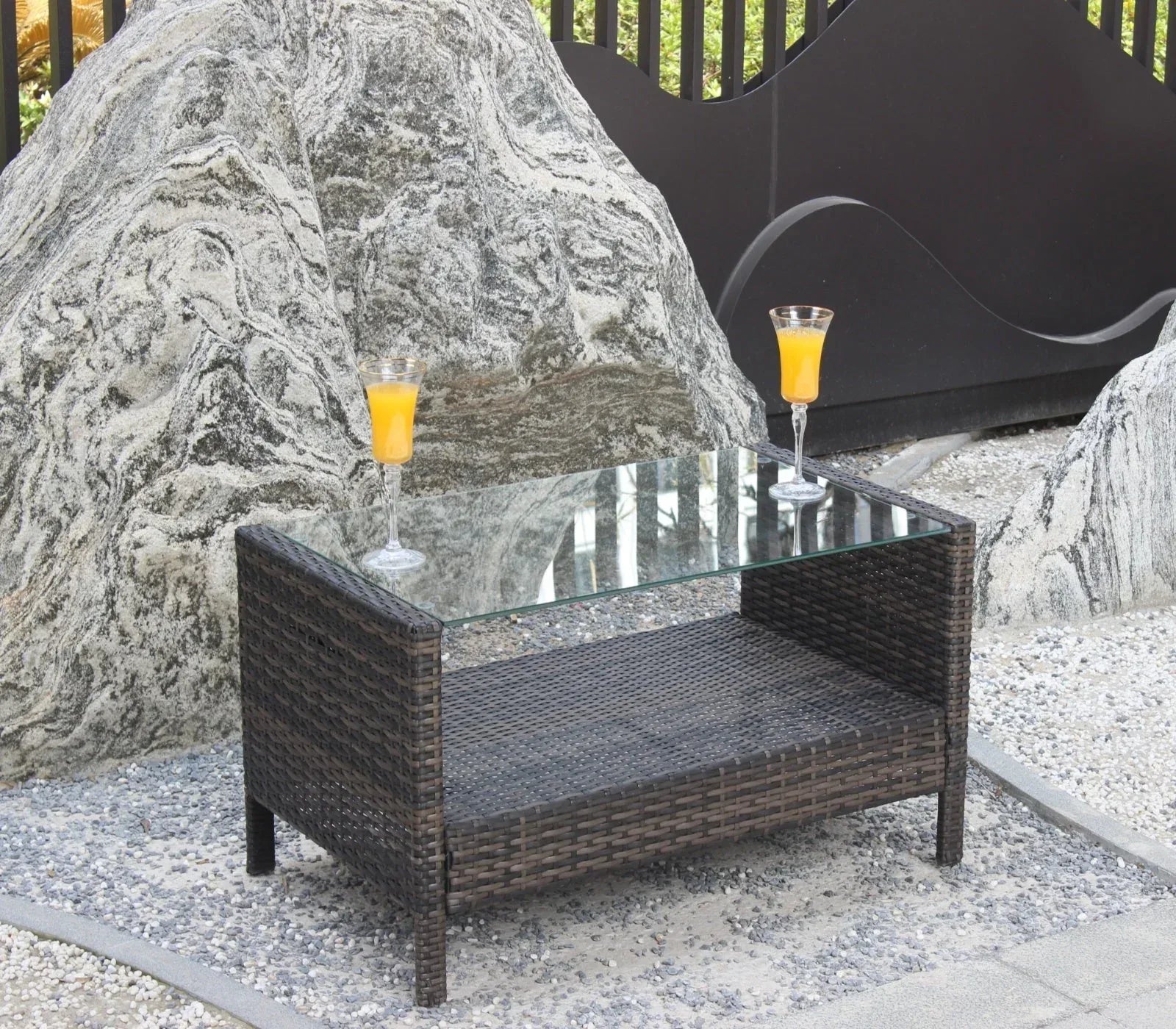 Outdoor Patio Furniture Coffee Table With Clear Tempered Glass - Home Decoration Plus