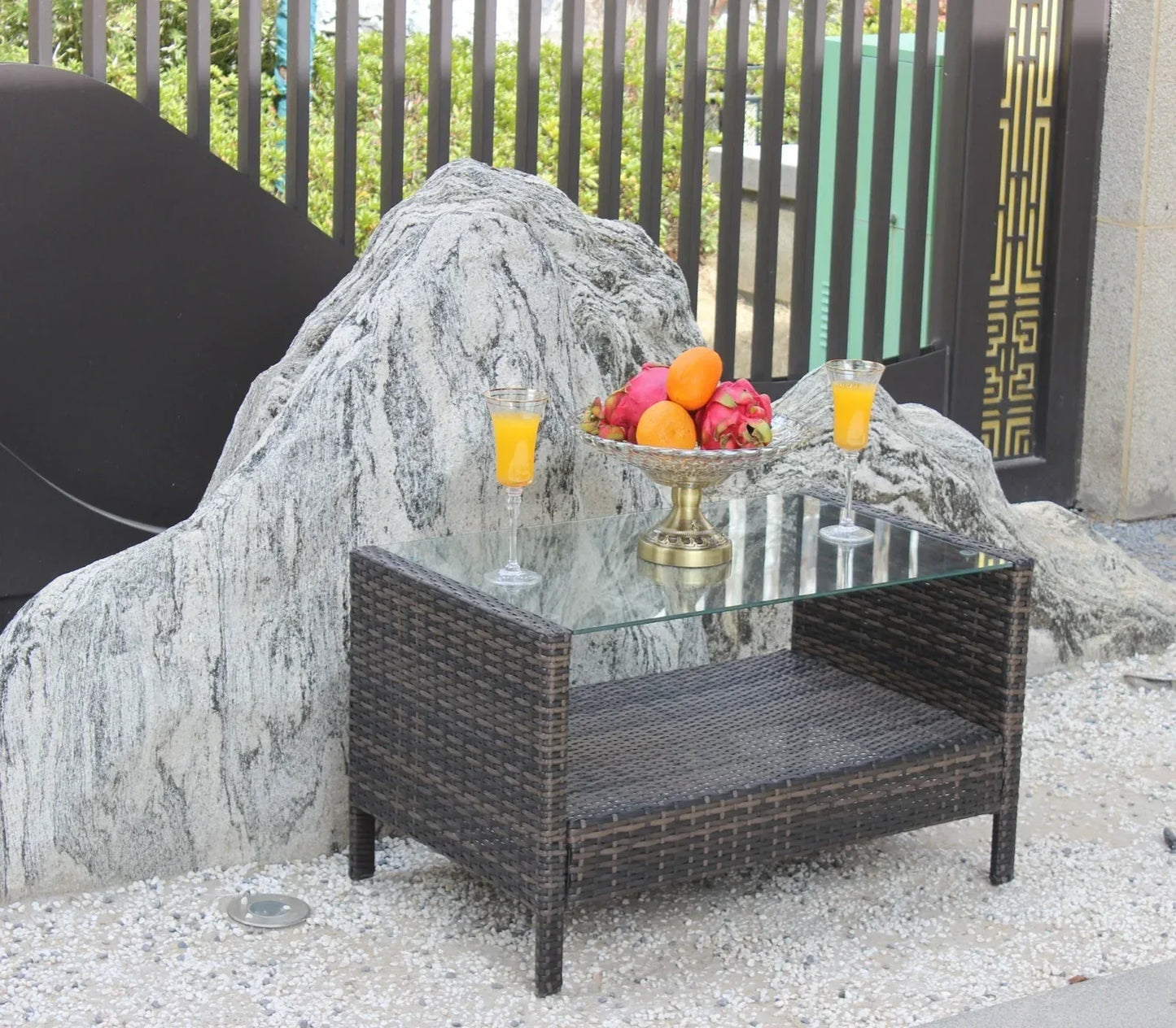 Outdoor Patio Furniture Coffee Table With Clear Tempered Glass - Home Decoration Plus