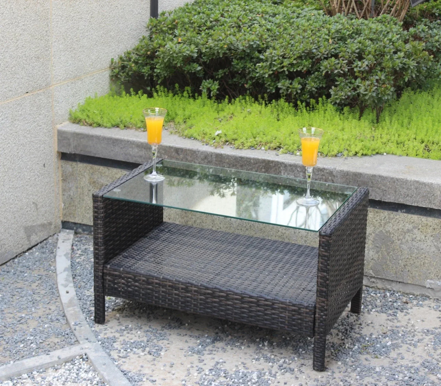 Outdoor Patio Furniture Coffee Table With Clear Tempered Glass - Home Decoration Plus