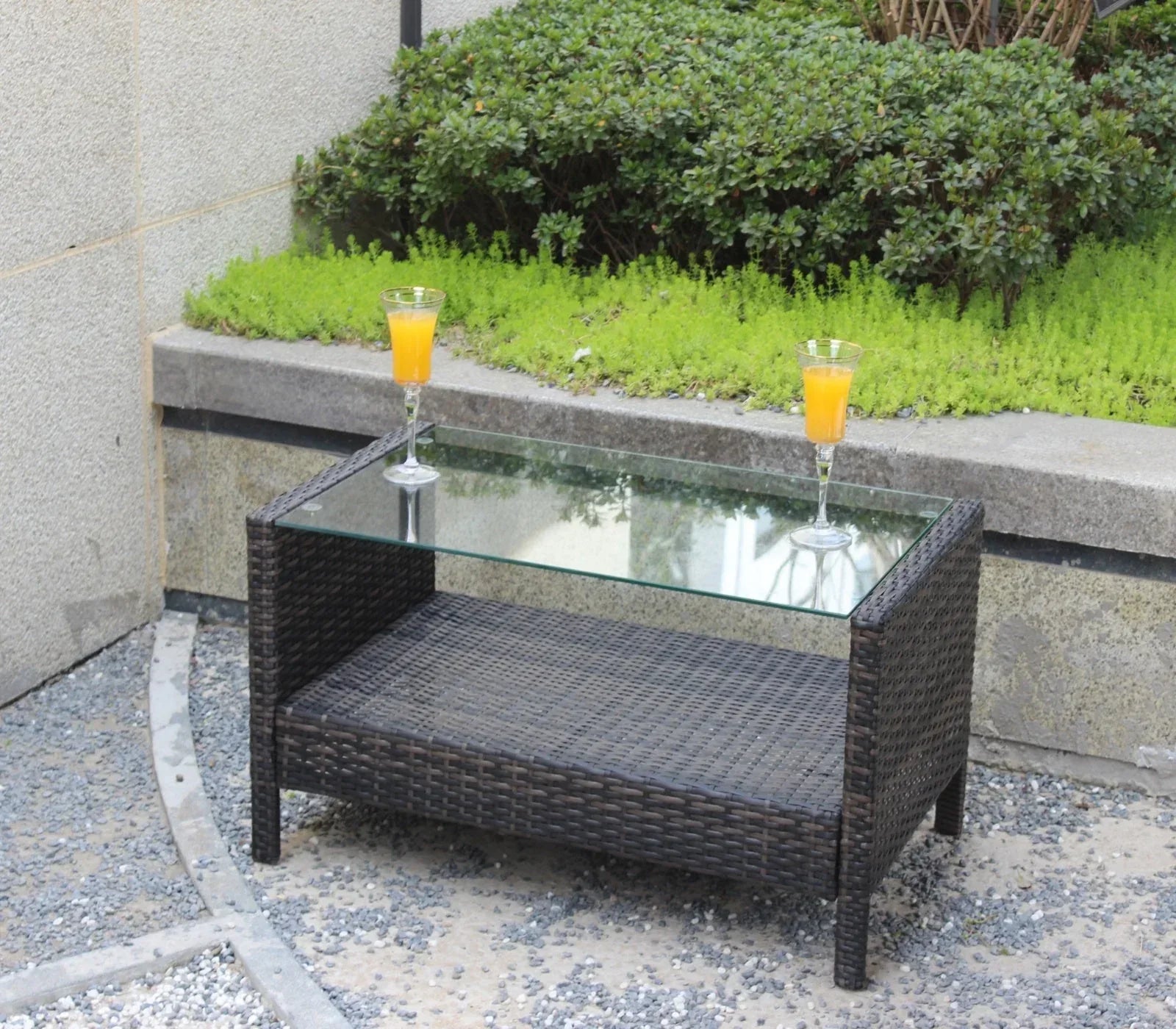 Outdoor Patio Furniture Coffee Table With Clear Tempered Glass - Home Decoration Plus