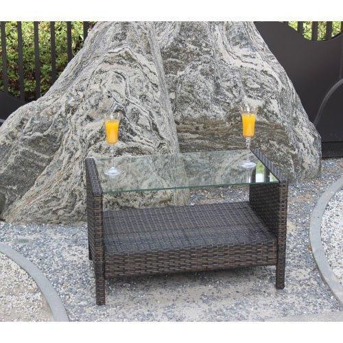 Outdoor Patio Furniture Coffee Table With Clear Tempered Glass - Home Decoration Plus