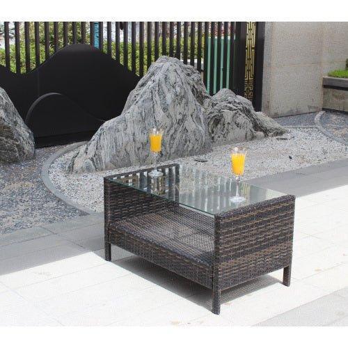 Outdoor Patio Furniture Coffee Table With Clear Tempered Glass - Home Decoration Plus