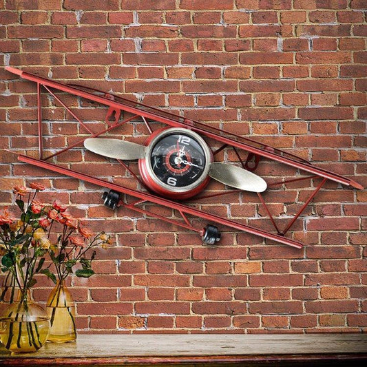 Vintage Airplane Wall Clock - Wrought Iron Aviation Decor for Home - Home Decoration Plus