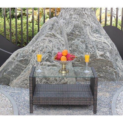 Outdoor Patio Furniture Coffee Table With Clear Tempered Glass - Home Decoration Plus