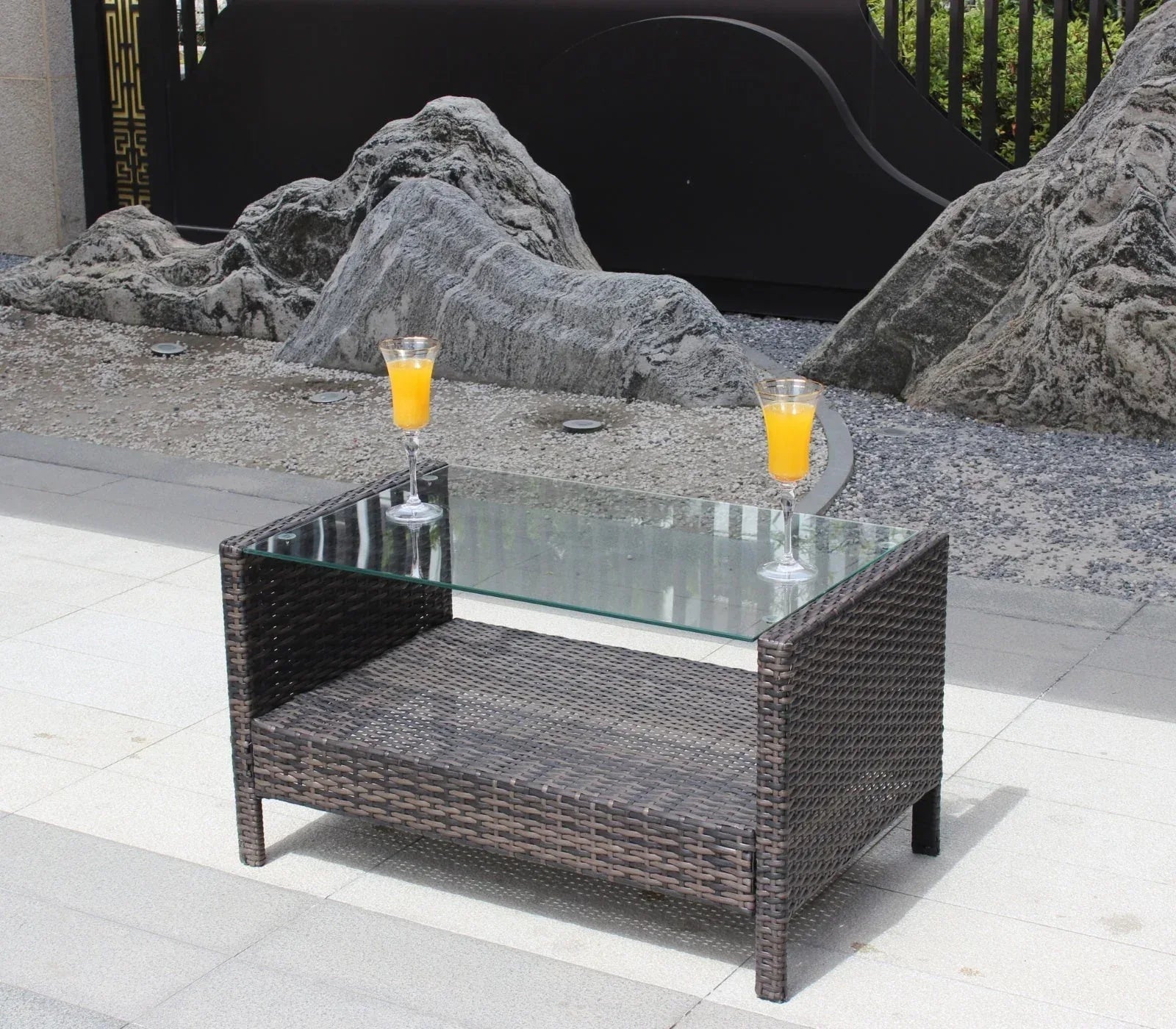Outdoor Patio Furniture Coffee Table With Clear Tempered Glass - Home Decoration Plus