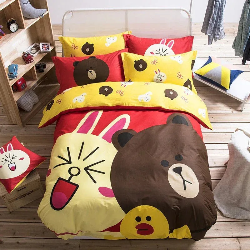 Cotton Cartoon Bedding Set - Fun Printed Bed Sheets for Kids & Adults - Home Decoration Plus