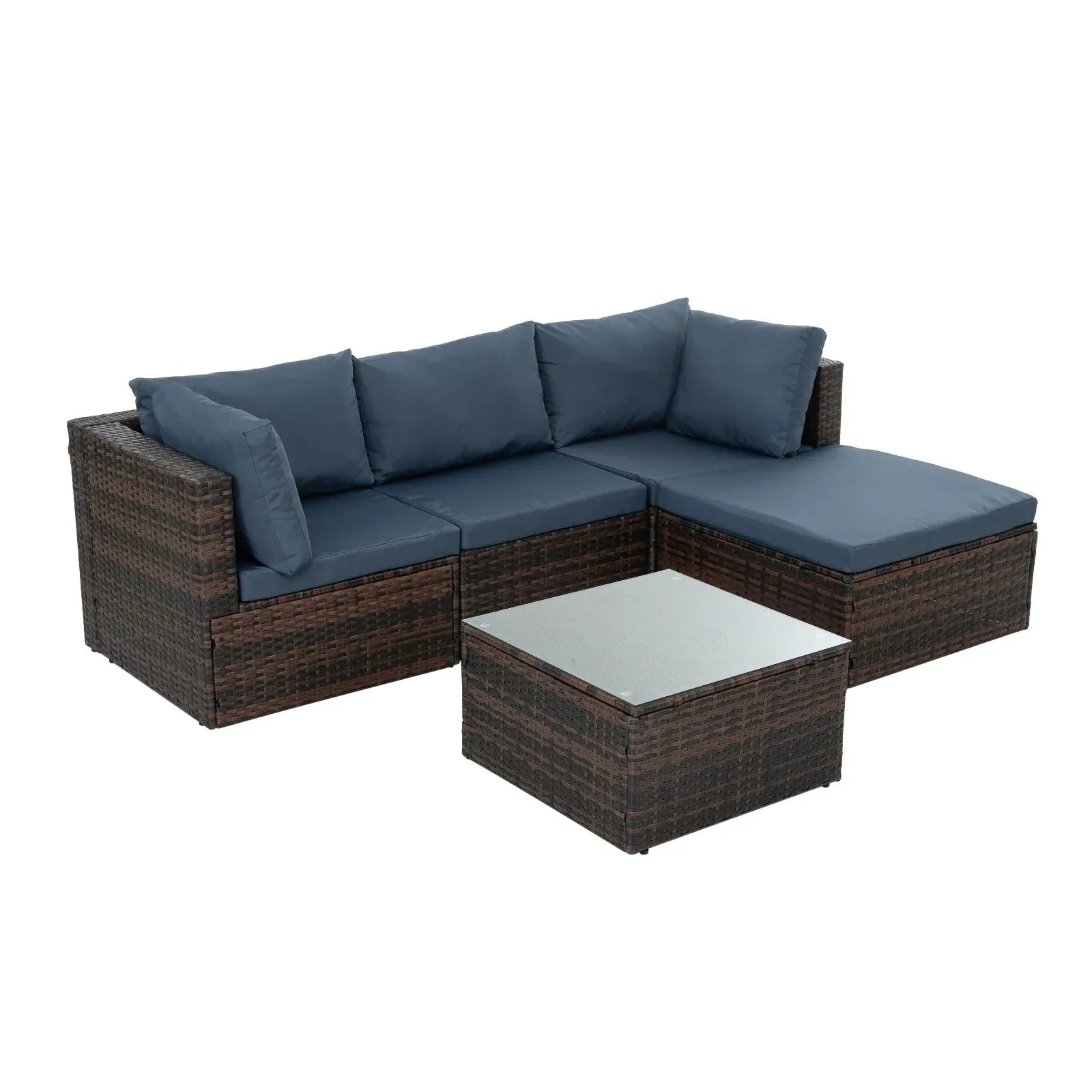 5-Piece Outdoor Patio Furniture Set - PE Wicker with Tempered Glass Table - Home Decoration Plus